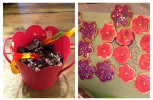 Dirt Cake in Mini Flower Pot! We send some springtime cookies home with our guests too!